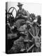 Farmer Sitting on Plow-null-Premier Image Canvas