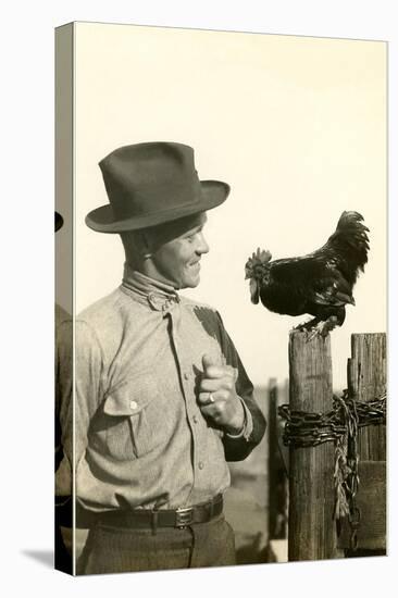 Farmer Talking to Rooster-null-Stretched Canvas