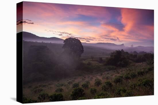 Farmland in Chapada Diamantina National Park with Mist from Cachaca Smoke at Sunset-Alex Saberi-Premier Image Canvas