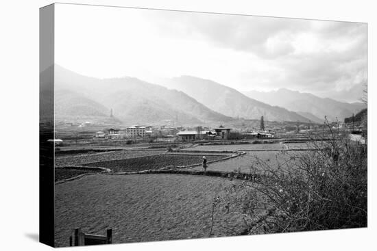 Farmland Paro Valley Bhutan (B/W Photo)-null-Premier Image Canvas