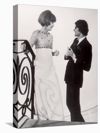 Fashion Designer Yves Saint Laurent Talking with Client Mrs. Stanley Donen at His Boutique-Pierre Boulat-Premier Image Canvas