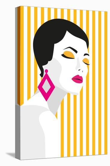 Fashion Girl. Bold, Minimal Style. Pop Art. Opart, Positive Negative Space and Colour. Trendy Strip-mary_stocker-Stretched Canvas