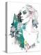 Fashion Illustration with a Freehand Drawing Pretty Blonde Lady and Floral Elements-A Frants-Stretched Canvas