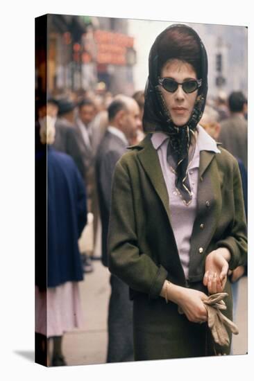 Fashion Model Brigitte Wasserman Walks Along 7th Avenue, New York, New York, 1960-Walter Sanders-Premier Image Canvas