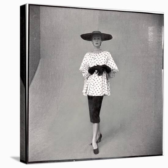 Fashion Model Showing Polka Dotted Smock Top over Black Skirt by Balenciaga-Gordon Parks-Premier Image Canvas