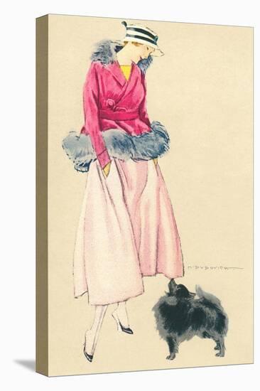 Fashionable Woman with Pomeranian-null-Stretched Canvas