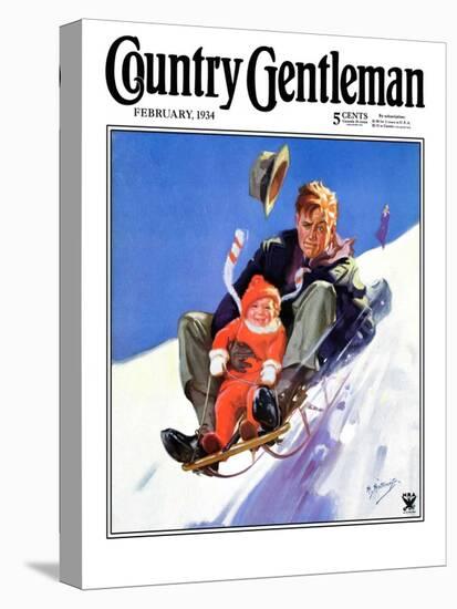 "Father and Child on Sled," Country Gentleman Cover, February 1, 1934-Henry Hintermeister-Premier Image Canvas
