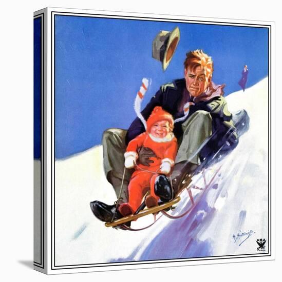 "Father and Child on Sled,"February 1, 1934-Henry Hintermeister-Premier Image Canvas