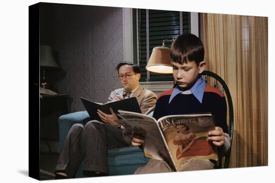 Father and Son Reading at Home-William P. Gottlieb-Premier Image Canvas