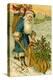 Father Christmas Dressed in Blue Carrying a Basket of Toys, Beatrice Litzinger Collection-null-Stretched Canvas