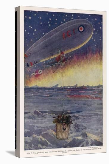 Father Christmas Uses an Airship to Deliver Presents-null-Stretched Canvas