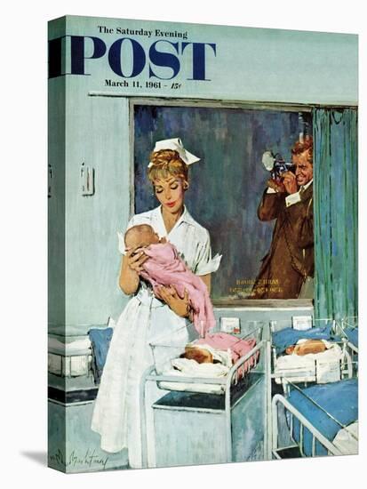 "Father Takes Picture of Baby in Hospital," Saturday Evening Post Cover, March 11, 1961-M. Coburn Whitmore-Premier Image Canvas