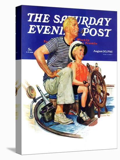 "Father Teaching Son to Sail," Saturday Evening Post Cover, August 30, 1941-Charles Dye-Premier Image Canvas