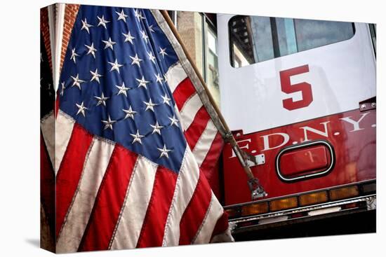 FDNY Truck with American Flag-null-Stretched Canvas