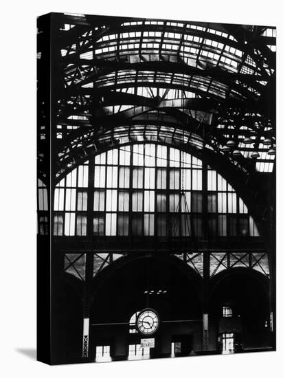 Features of NYC Penn Station Include Ceiling of atrium, steel glass Vaulting and Decorated Clock.-Walker Evans-Premier Image Canvas