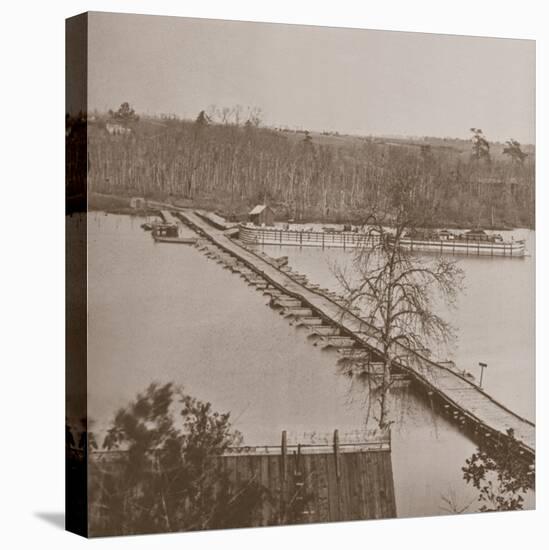 Federal Pontoon Bridge over the Appomattox (B/W Photo)-Mathew Brady-Premier Image Canvas