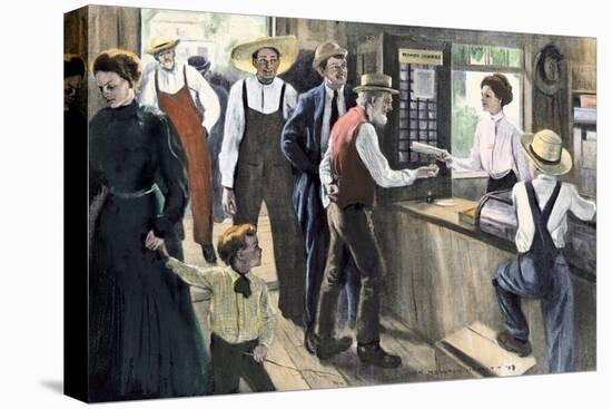 Female Civil Servant: Residents of a City Accusing the New Post Office Employee, circa 1905. Reprod-null-Premier Image Canvas