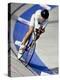 Female Cyclist Racing on the Velodrome Track-null-Premier Image Canvas