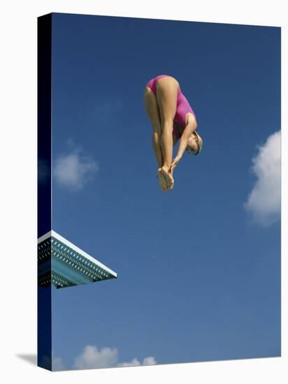 Female Diver in Pink Bathing Suit-null-Premier Image Canvas