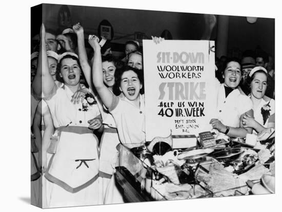 Female Employees of Woolworth Striking for a 40 Hour Week-null-Stretched Canvas