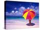 Female Holding a Colorful Beach Umbrella on Harbour Island, Bahamas-Greg Johnston-Premier Image Canvas