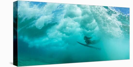 Female Surfer Pushes under a Wave While Surfing, Clansthal, South Africa-null-Premier Image Canvas