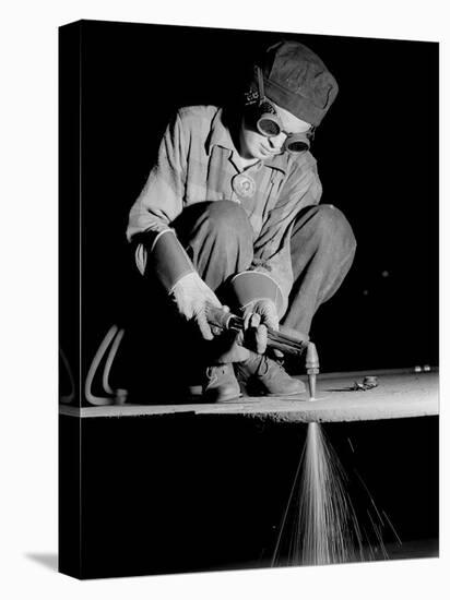 Female Welder at Work in a Steel Mill, Replacing Men Called to Duty During World War II-Margaret Bourke-White-Premier Image Canvas