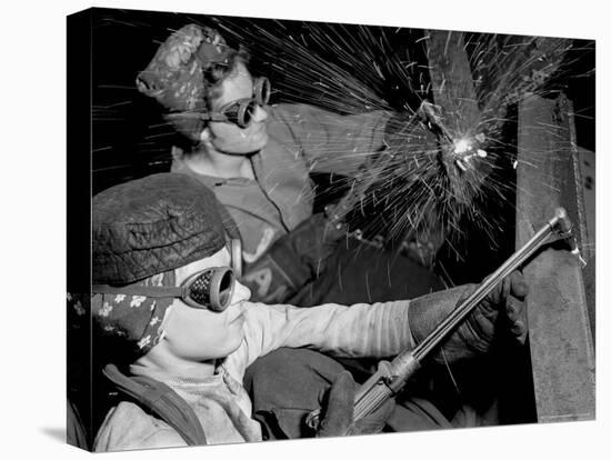Female Welders at Work in a Steel Mill, Replacing Men Called to Duty During World War II-Margaret Bourke-White-Premier Image Canvas