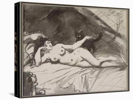 Femme nue, étendue sur un lit, la femme au chat-Edouard Manet-Premier Image Canvas