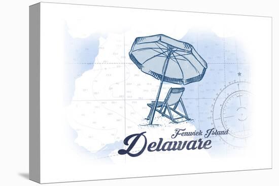Fenwick Island, Delaware - Beach Chair and Umbrella - Blue - Coastal Icon-Lantern Press-Stretched Canvas
