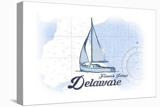 Fenwick Island, Delaware - Sailboat - Blue - Coastal Icon-Lantern Press-Stretched Canvas