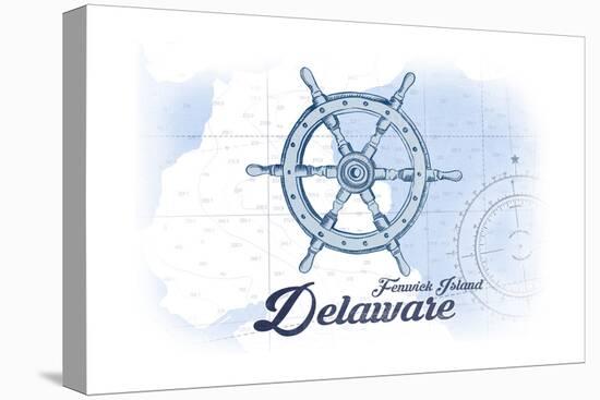 Fenwick Island, Delaware - Ship Wheel - Blue - Coastal Icon-Lantern Press-Stretched Canvas