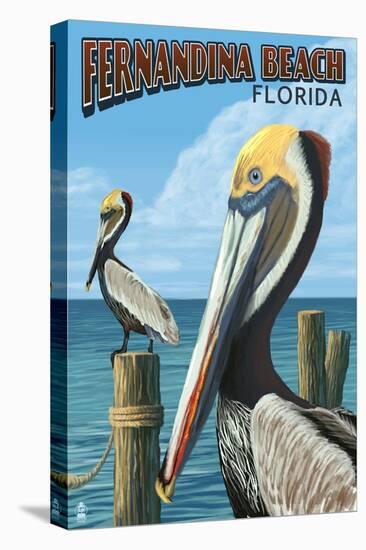 Fernadina Beach, Florida - Brown Pelican-Lantern Press-Stretched Canvas