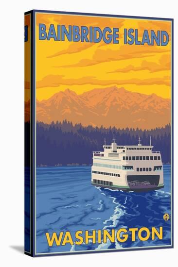 Ferry and Mountains, Bainbridge Island, Washington-Lantern Press-Stretched Canvas