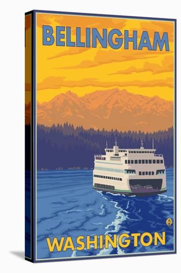 Ferry and Mountains, Bellingham, Washington-Lantern Press-Stretched Canvas