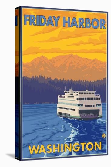 Ferry and Mountains, Friday Harbor, Washington-Lantern Press-Stretched Canvas