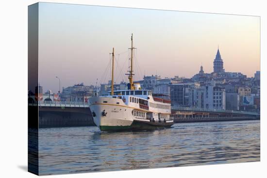 Ferry Boat in Golden Horn with Galata Tower in Background, Istanbul, Turkey, Europe-Neil Farrin-Premier Image Canvas