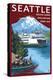 Ferry & Mount Rainier Scene - Seattle, Washington-Lantern Press-Stretched Canvas