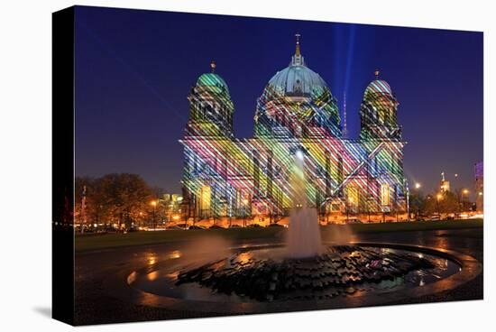 Festival of Lights, Pleasure Garden, Lustgarten, with Fountain and Berlin Cathedral, Berlin-null-Stretched Canvas