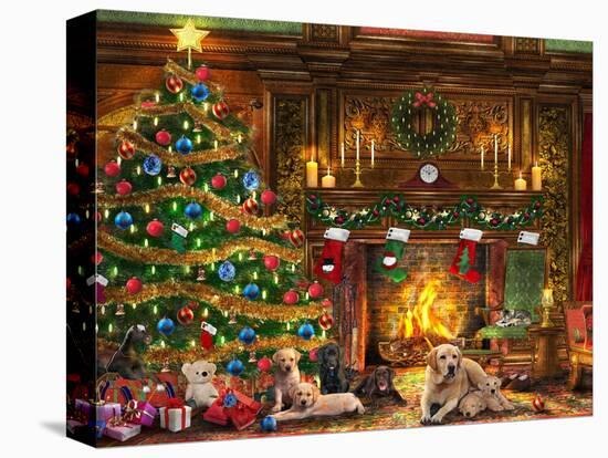 Festive Labradors-Dominic Davison-Stretched Canvas