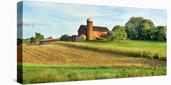 Field with silo and barn in the background, Ohio, USA-Panoramic Images-Premier Image Canvas