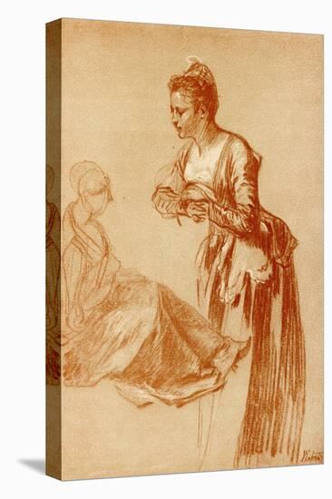 Figure Studies for a Standing and a Seated Girl-Jean Antoine Watteau-Premier Image Canvas