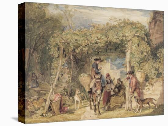 Figures and Animals in a Vineyard, C.1829 (W/C, Gouache and Graphite on Paper)-John Frederick Lewis-Premier Image Canvas