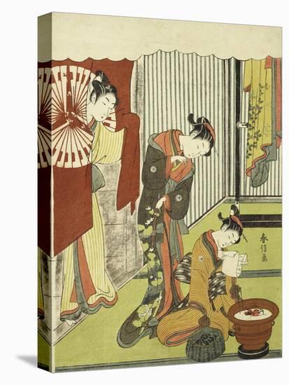 Figures in an Interior. a Courtesan Looking at Her Shinzo Who is Reading a Love Letter-Okada Beisanjin-Premier Image Canvas
