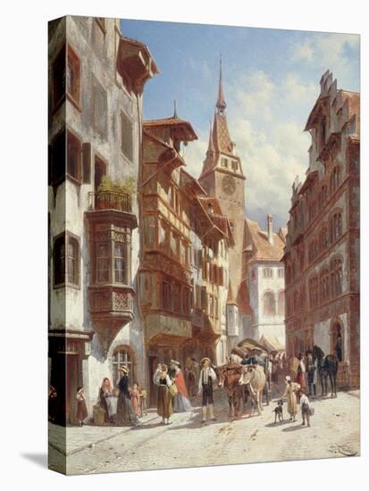 Figures on the Street in Zug, Switzerland, 1880-Jacques Carabain-Premier Image Canvas