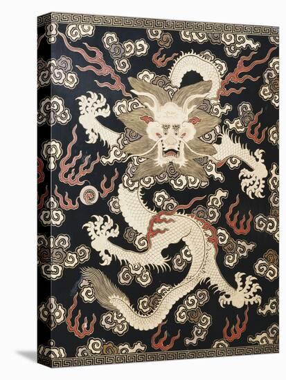 Fine Imperial Polychrome Black Lacquer Ink Cake Box Cover Depicting a Five Clawed Dragon-null-Premier Image Canvas