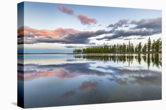 Fir trees and clouds reflecting on the suface of Hovsgol Lake at sunset, Hovsgol province, Mongolia-Francesco Vaninetti-Premier Image Canvas