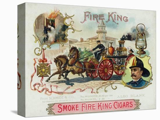 Fire King Brand Cigar Box Label, Firemen with Horse Engine-Lantern Press-Stretched Canvas