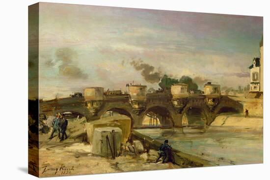 Fire on the Pont Neuf, 1853 (Oil on Canvas)-Johan-Barthold Jongkind-Premier Image Canvas