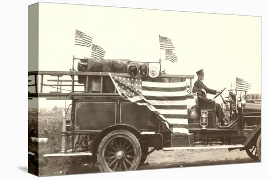 Fire Truck with Flags-null-Stretched Canvas